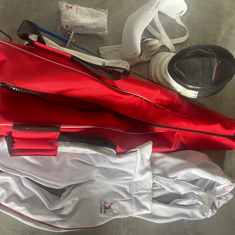 Red and White Fencing Gear Set